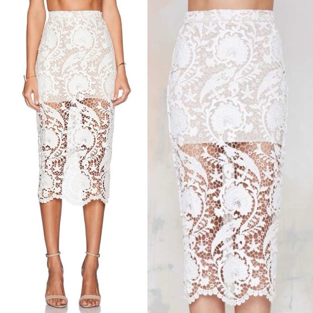 NWT Stone Cold Fox Sheer White Floral Lace Elliot Pencil Skirt size 1 boho